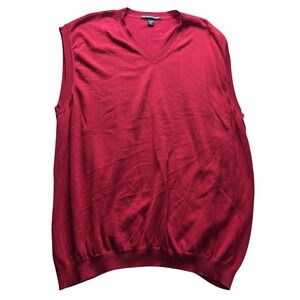 Devon & Jones Sweater Vest Mens 4XL Red 100% Cotton V Neck Knit Pullover